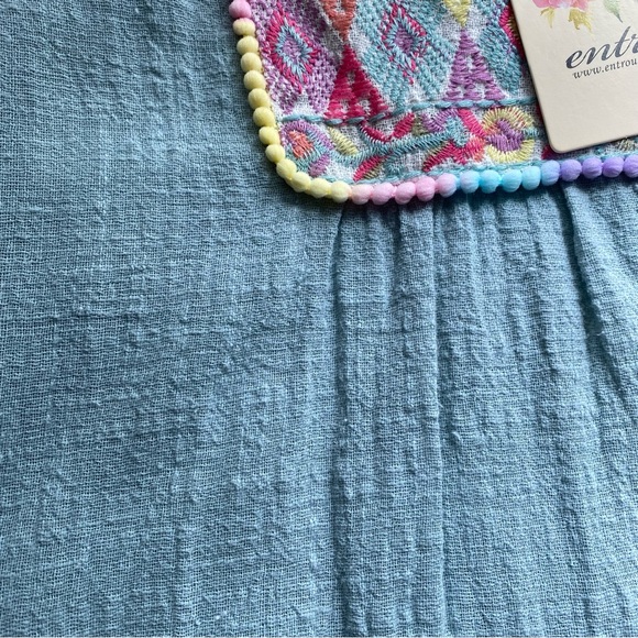 NWT Entro Blue Dress Pom Poms and Embroidered  Detailing Small - Picture 5 of 5
